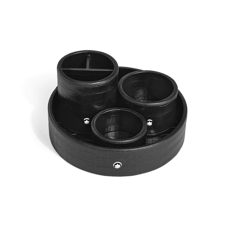 Schreibtischablage rund klein Leder mit Krokoprägung