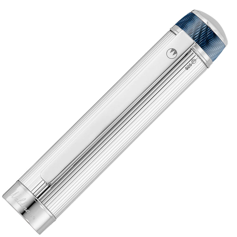 GRANDEUR Tintenroller Sterlingsilber Nadelstreifen-Dekor ozeanblau