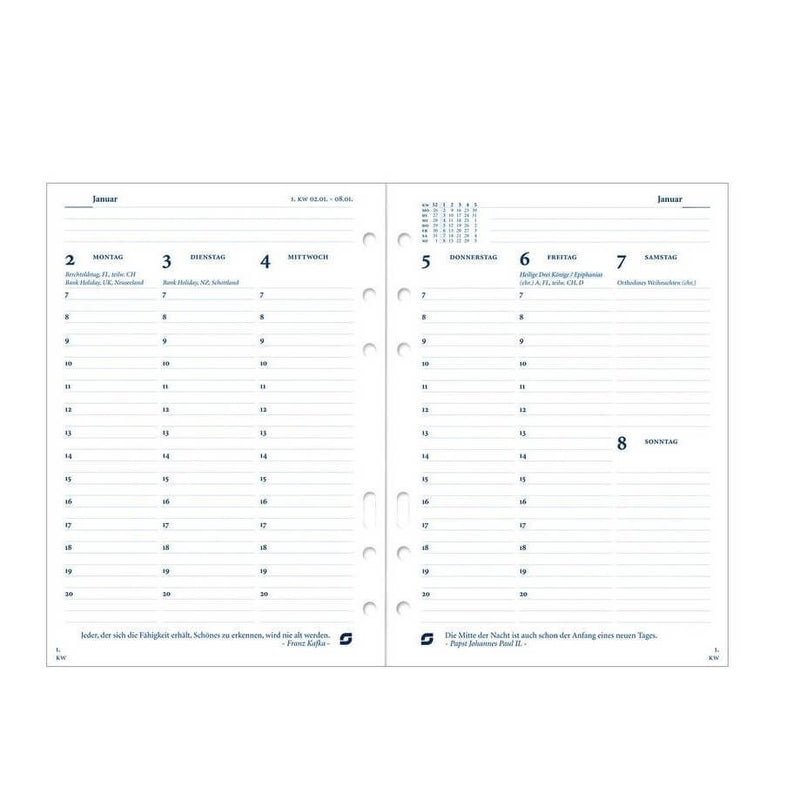 2026 Executive/A5 Organizer Jahresbox 1 Woche/2 Seiten Weiß Deutsch