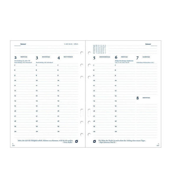 2026 Executive/A5 Kalendereinlage 1 Woche/2 Seiten Weiß Deutsch