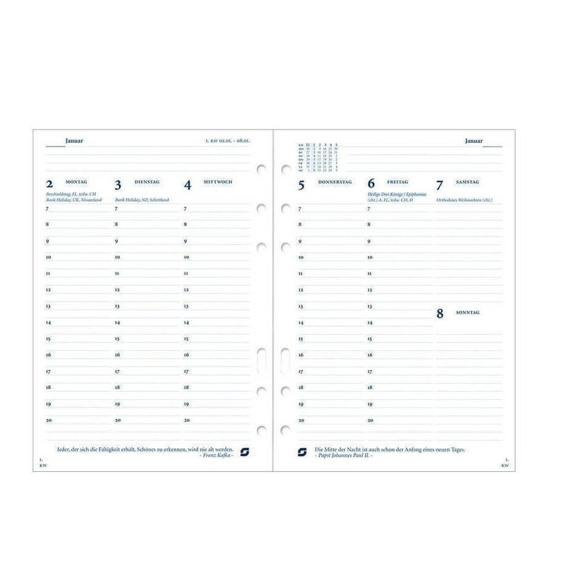 2026 Executive/A5 Kalendereinlage 1 Woche/2 Seiten Weiß Deutsch