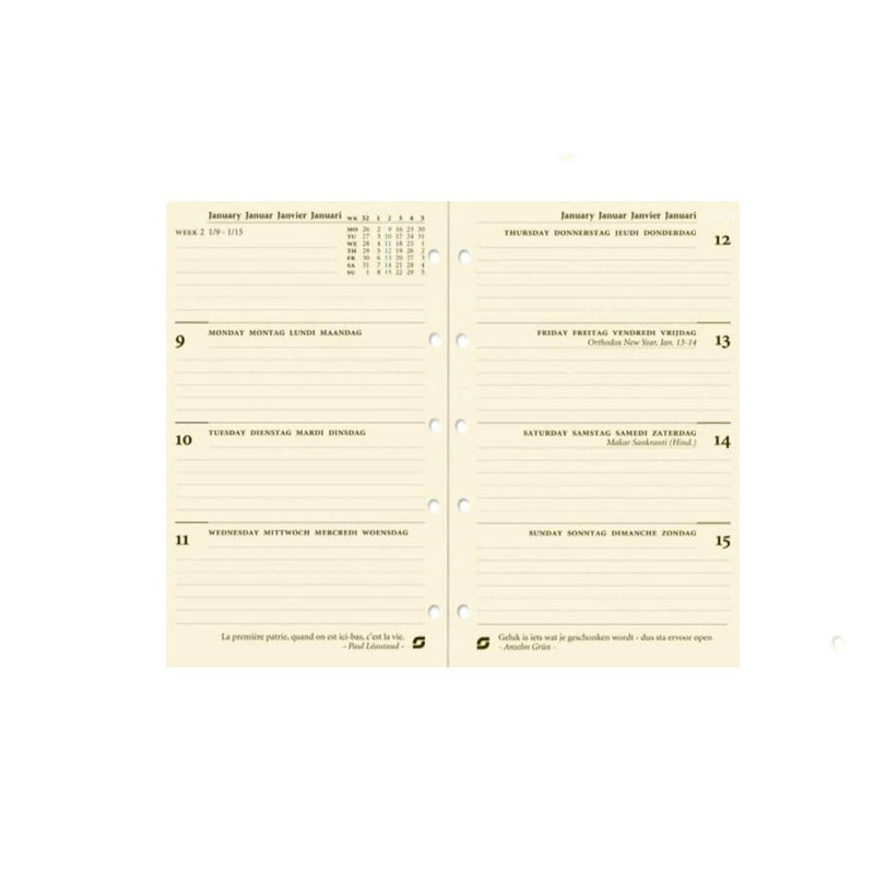 2026 Junior Kalendereinlage 1 Woche/2 Seiten Creme Mehrsprachig