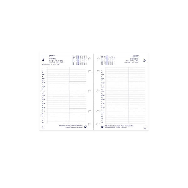 2026 Mini Kalendereinlage 1 Tag/1 Seite Weiß Deutsch