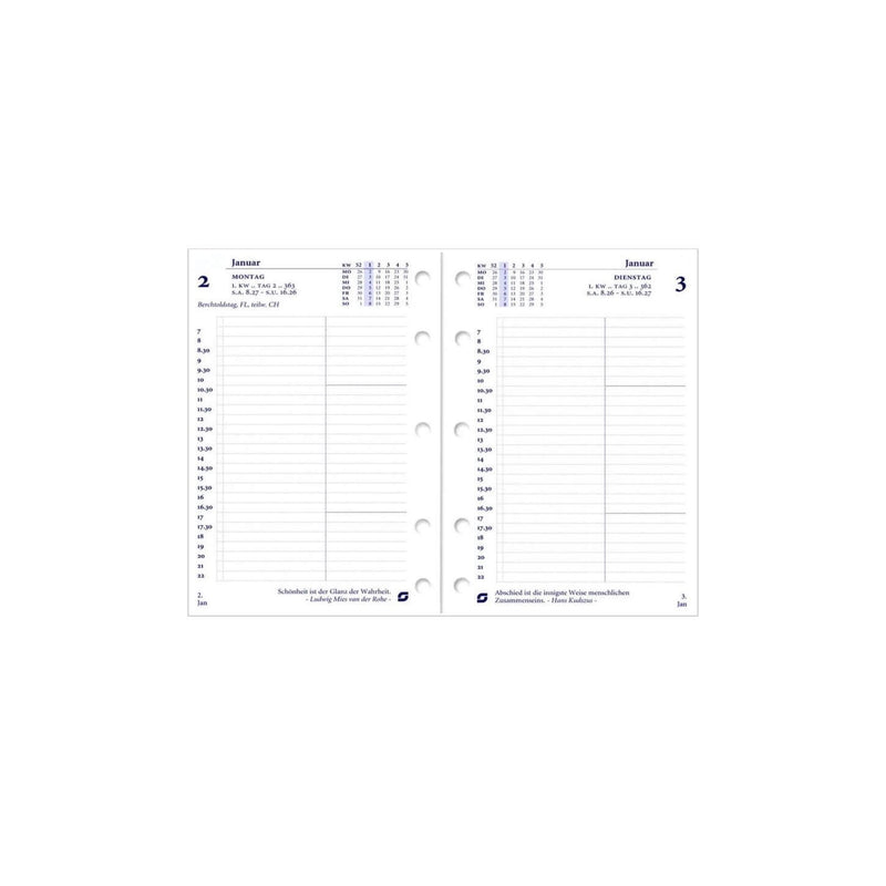 2026 Mini Kalendereinlage 1 Tag/1 Seite Weiß Deutsch