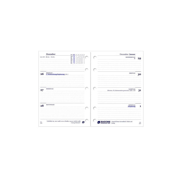 2026 Mini Kalendereinlage 1 Woche/2 Seiten Weiß Deutsch