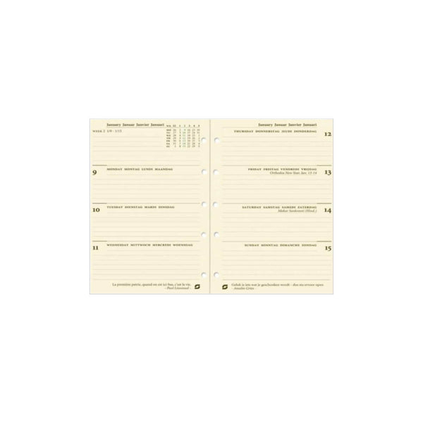 2026 Mini Kalendereinlage 1 Woche/2 Seiten Creme Mehrsprachig