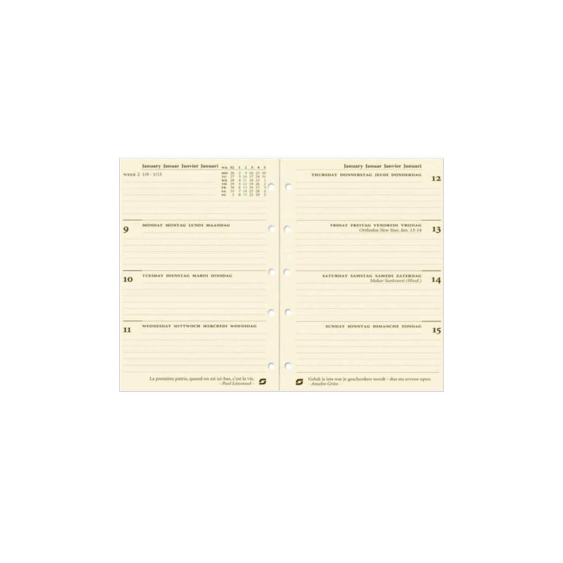 2026 Mini Kalendereinlage 1 Woche/2 Seiten Creme Mehrsprachig