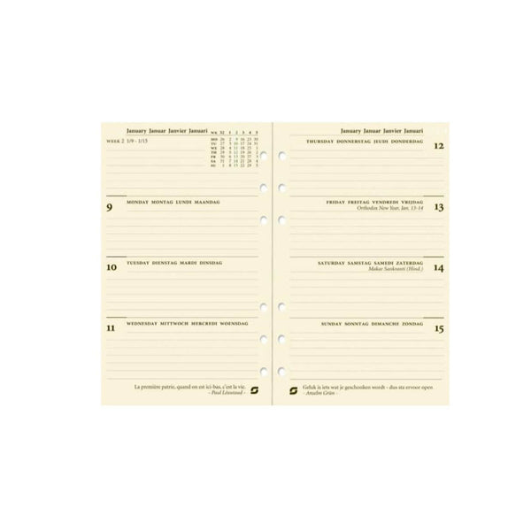 2026 Standard Kalendereinlage 1 Woche/2 Seiten Creme Mehrsprachig