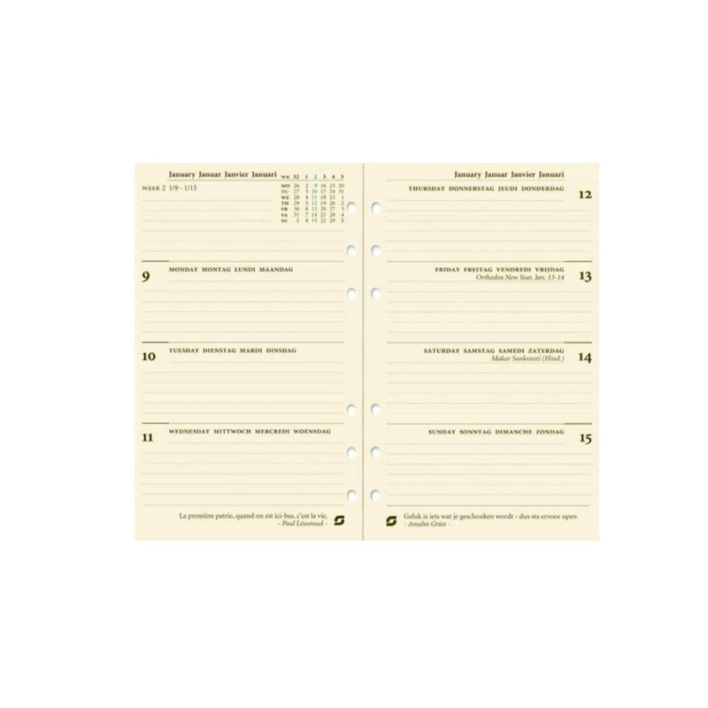 2026 Standard Kalendereinlage 1 Woche/2 Seiten Creme Mehrsprachig