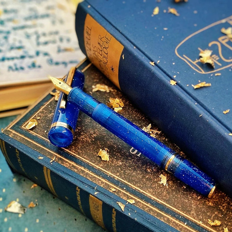 JR Pocket Pen Paradise Fantasia Blue Sparkle Gold Trim Füllfederhalter